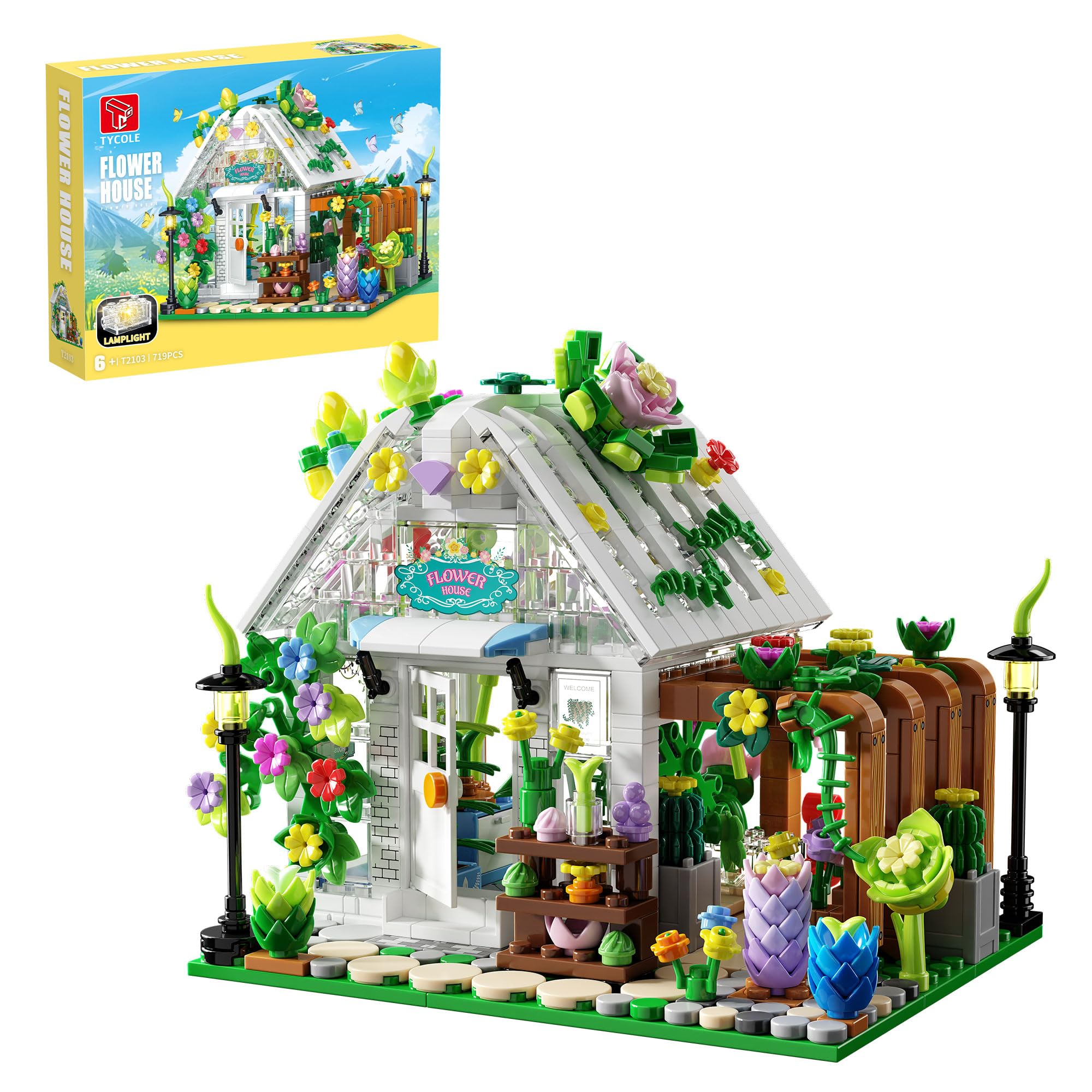 TYCOLE Flower House Building Set with Lights,Garden House Building